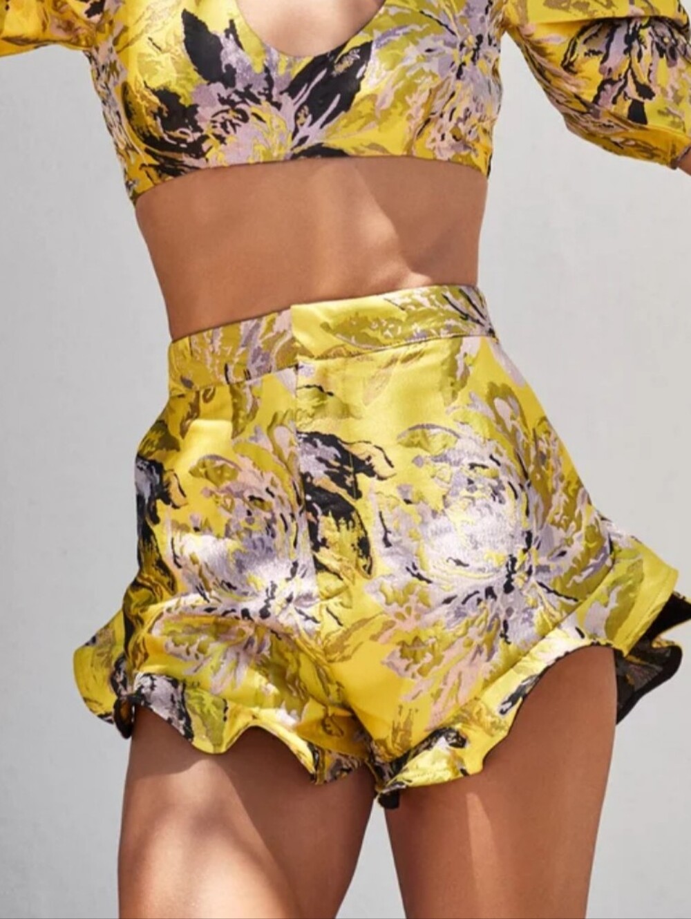 (SOLD) Camila Coelho X Revolve Corelida Shorts Small Yellow Floral Jacquard